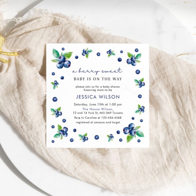 Invitation Elégant Berry Baby shower doux bleuets (Créateur téléchargé)