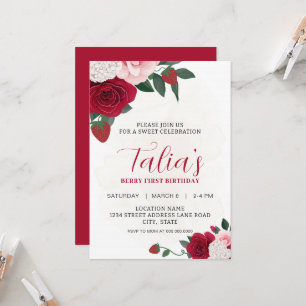 Invitation Elegant Berry Roses Première fête d'anniversaire T