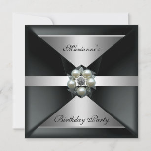 Invitation Elégant bijou perle Anniversaire Argent et blanc