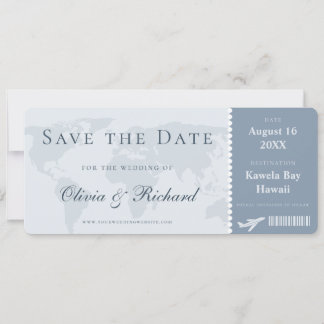 Invitation Élégant Billet d'Embarquement Bleu Poussiéreux Sav