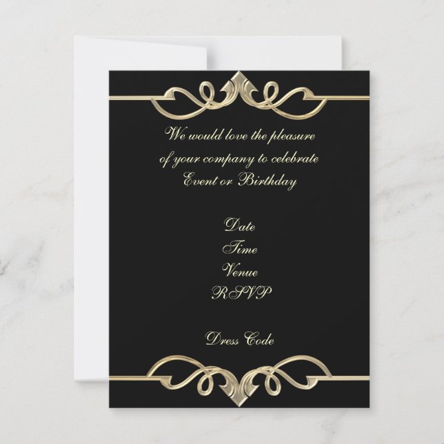 Invitation Elegant Birthday Black Gold Trim (Front)