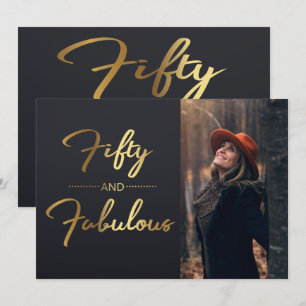 Invitation Elégant Black and Gold 50th Birthday Party Photo