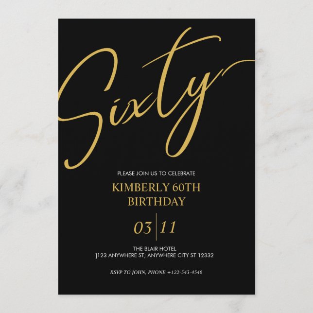 Invitation Elegant Black and Gold 60th Birthday Party (Devant)