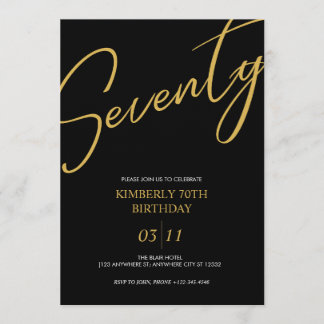 Invitation Elegant Black and Gold 70th Birthday Party