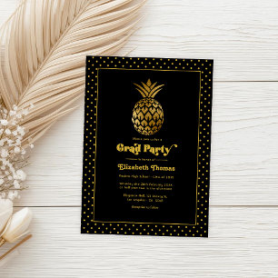 Invitation Élégant Black and Gold Pineapple Graduation Party