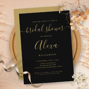 Invitation Élégant Black And Gold Signature Fête de Mariage