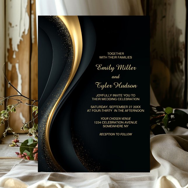Invitation Elegant Black and Gold Wedding (Créateur téléchargé)