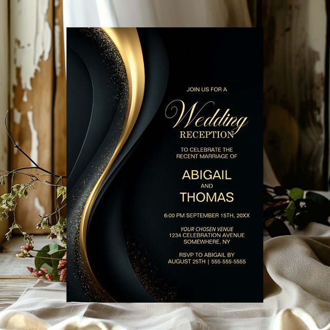 Invitation Elegant Black and Gold Wedding Reception (Créateur téléchargé)