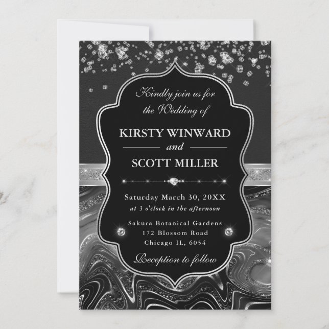 Invitation Elegant Black and Silver with Diamonds Wedding (Devant)