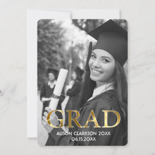 Invitation Élégant Black and White Gold Graduate Photo Party