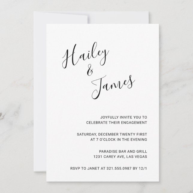 Invitation Élégant Black and White Modern Engagement Party (Devant)