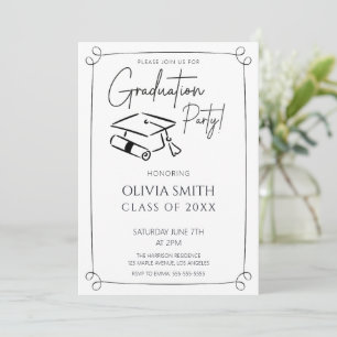 Invitation Élégant Black and White Photo Graduation Party