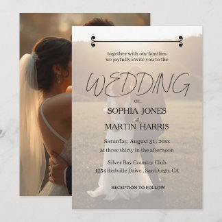 Invitation Elegant Black and White Photo Overlay Wedding