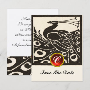 INVITATION ÉLÉGANT BLACK BLACK PEACOCK, ROUGE RUBY GEM MONOGR