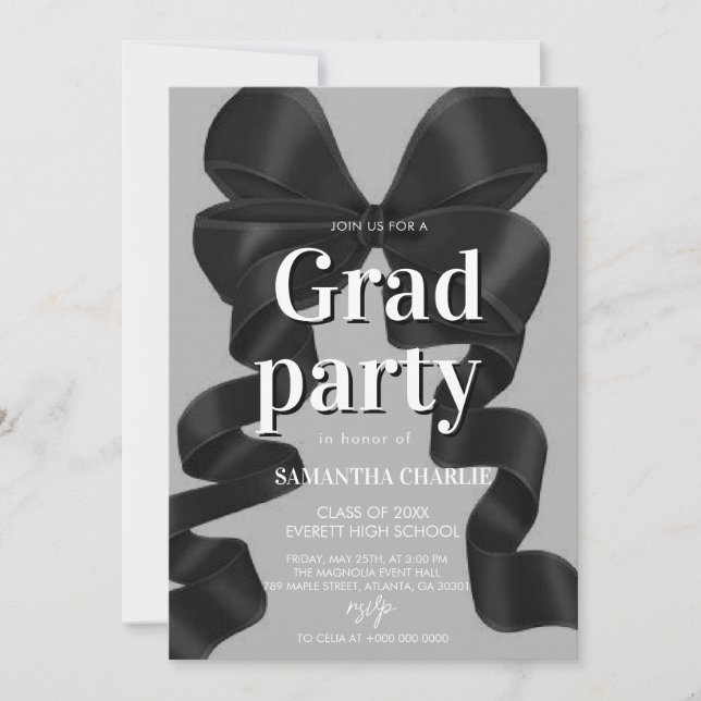 Invitation Élégant Black Bow Graduation Party (Devant)