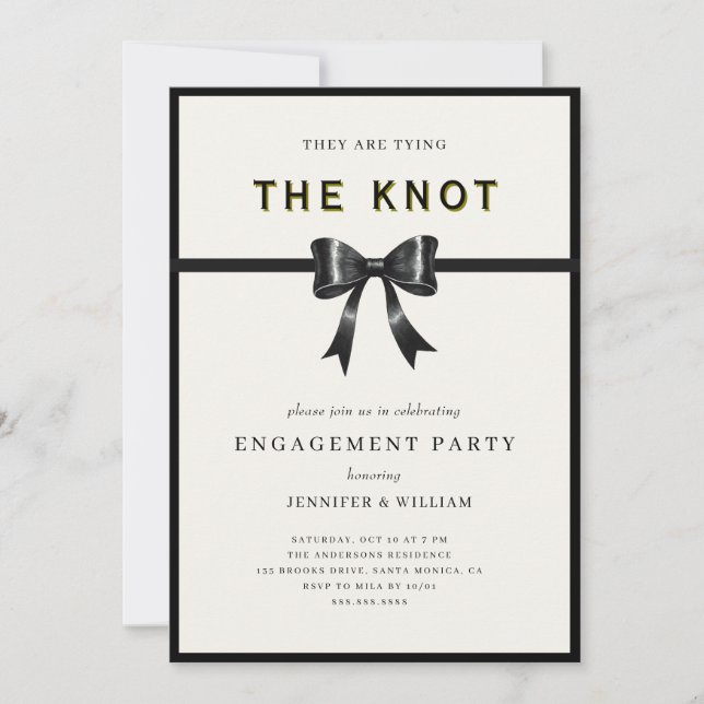 Invitation Elegant Black Bow Tying the knot Engagement Party (Devant)
