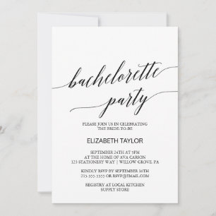 Invitation Élégant Black Calligraphy Bachelorette Party
