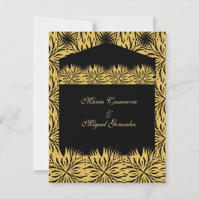 Invitation elegant black card gold star flower (Devant)