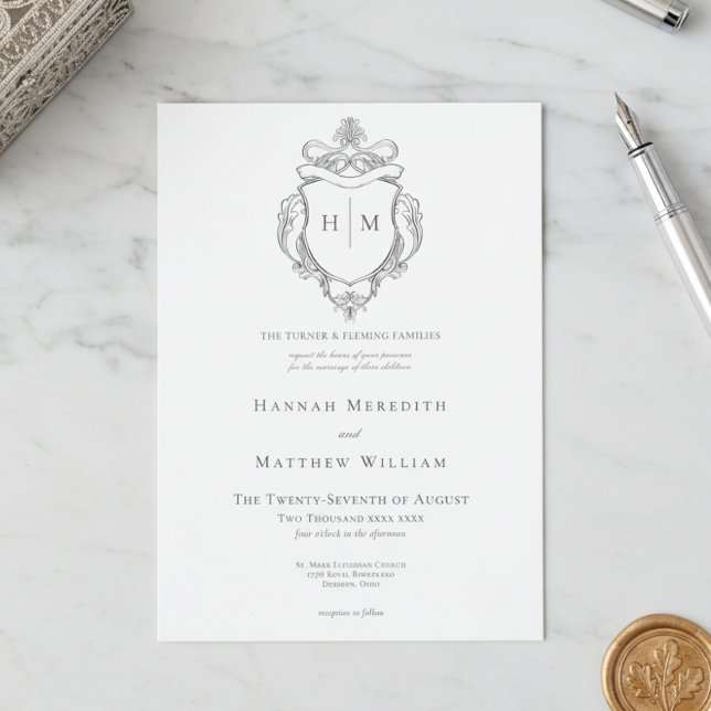 Invitation Elégant Black Chinoiserie Bird & Crest Mariage (Créateur téléchargé)