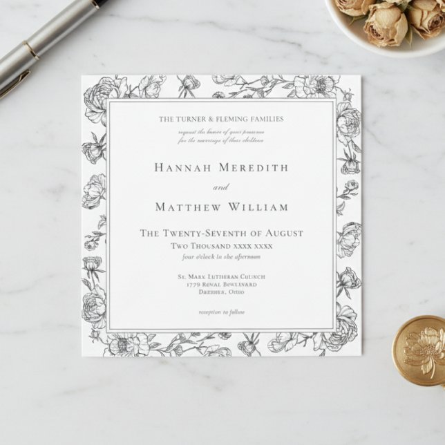 Invitation Elégant Black Chinoiserie Bird & Crest Mariage (Créateur téléchargé)