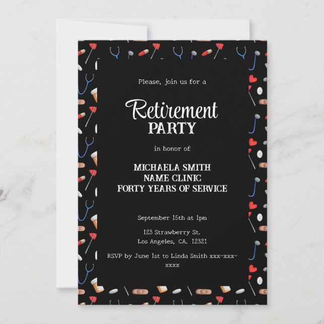 Invitation Élégant Black Doctor Nurse Retirement Party (Devant)