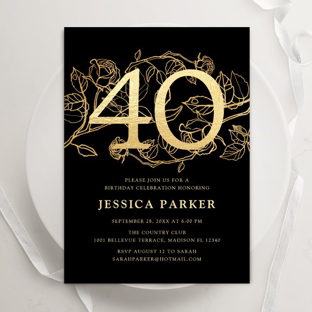 Invitation Elégant Black Gold 40e anniversaire (Créateur téléchargé)