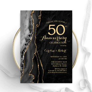Invitation Élégant Black Gold 50e Anniversaire