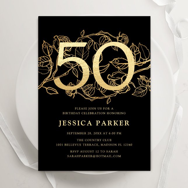 Invitation Elégant Black Gold 50e anniversaire (Créateur téléchargé)