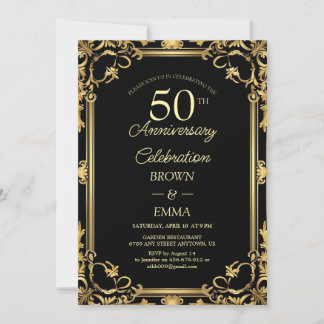 Invitation Elegant Black Gold 50th Anniversary Celebration In