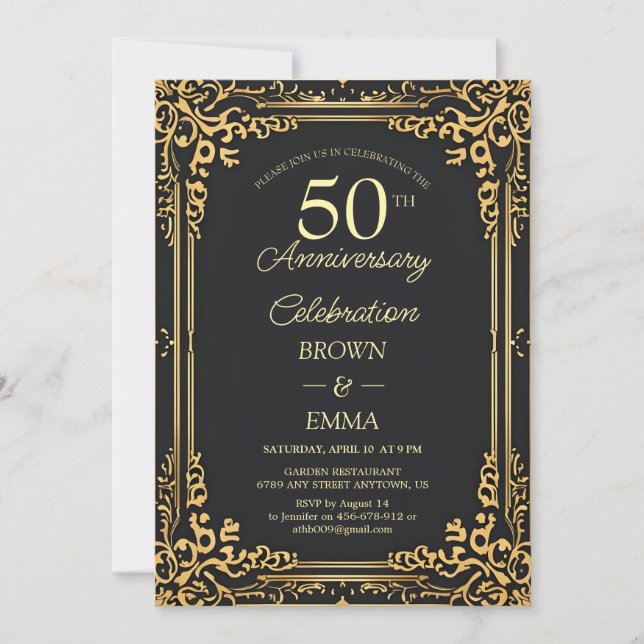Invitation Elegant Black Gold 50th Anniversary Celebration In (Devant)