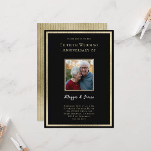 Invitation Elégant Black Gold 50th Anniversary Photo