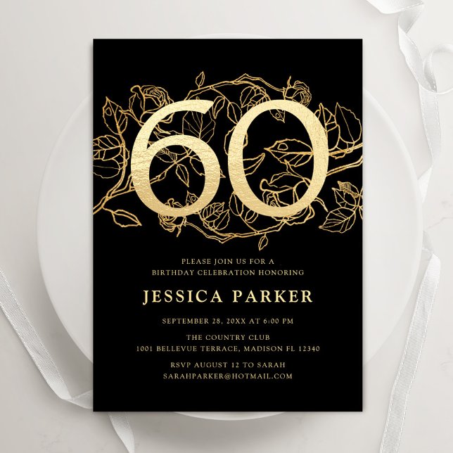 Invitation Elégant Black Gold 60e anniversaire (Créateur téléchargé)