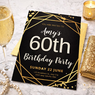 Invitation Elegant Black & Gold 60th Birthday Party