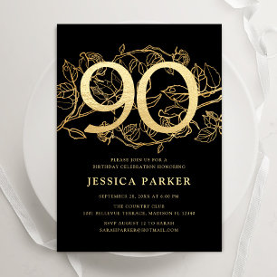 Invitation Elégant Black Gold 90e anniversaire