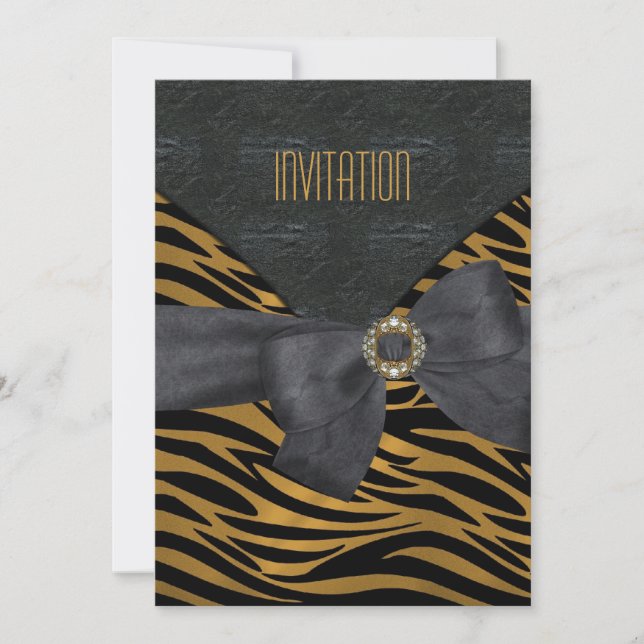 Invitation Élégant Black Gold Animal Stripe Jewel (Devant)
