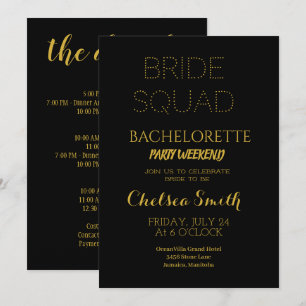 Invitation Elégant Black & Gold Bachelorette Itinéraire Détai