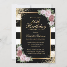 Elégant Black Gold Black Pink Floral 50e anniversa