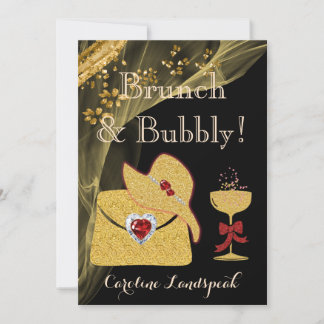 Invitation Elégant Black & Gold Brunch & Bubbly Fête des mari