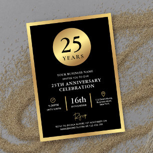 Invitation Élégant Black & Gold Business Anniversaire