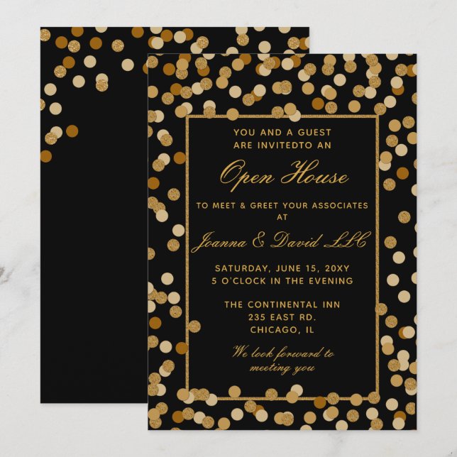Invitation Élégant Black Gold Corporate Party (Devant / Derrière)
