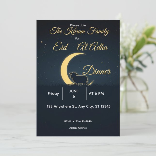 Invitation Elegant Black Gold Eid al-adha Dinner  (Debout devant)