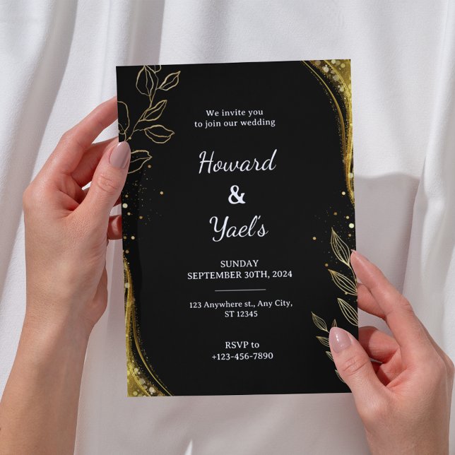 Invitation Élégant Black Gold Floral | Mariage de conception  (Créateur téléchargé)