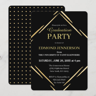Invitation Elégant Black Gold Geometry 2025 Graduation Party