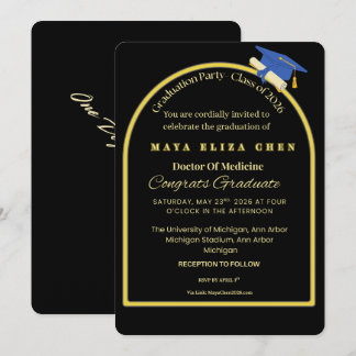Invitation Elegant Black & Gold Graduate Celebration Invite |