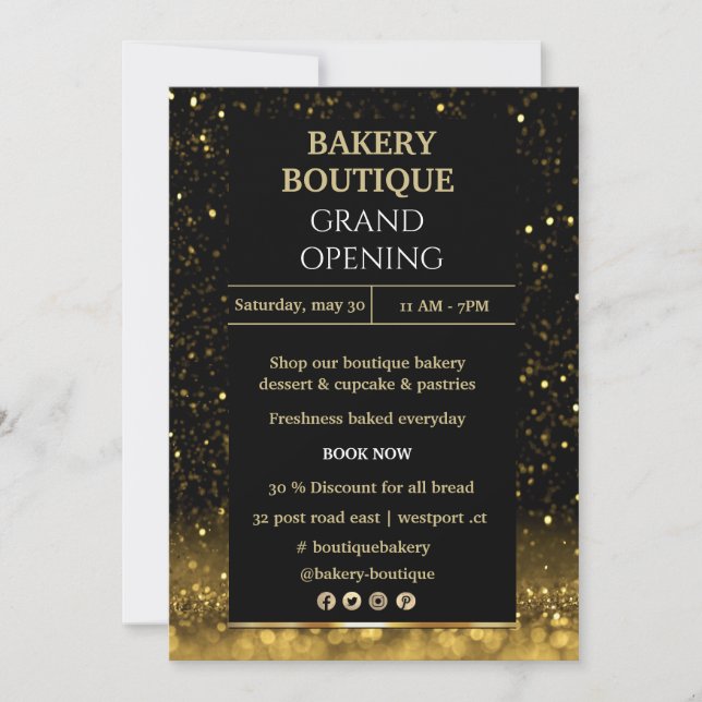Invitation Elegant Black & Gold Grand Ouverture (Devant)