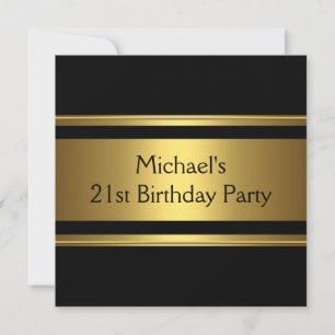 Invitation Elégant Black & Gold Metal 21e fête d'anniversaire