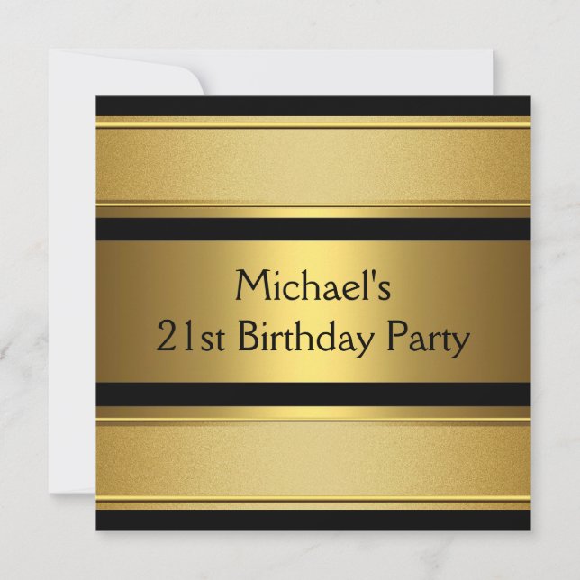Invitation Elégant Black & Gold Metal 21e fête d'anniversaire (Devant)