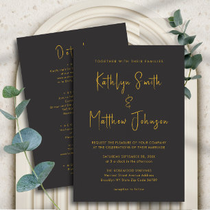 Invitation Élégant Black Gold moderne tout en un Mariage