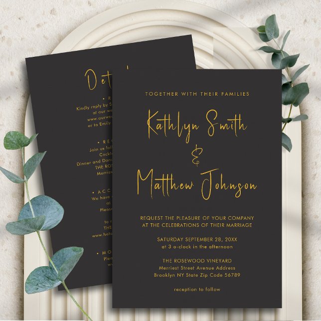 Invitation Élégant Black Gold moderne tout en un Mariage (Créateur téléchargé)