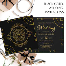 Élégant Black Gold Ornate Vintage MARIAGE